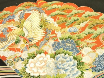 平和屋着物■豪華黒留袖　駒刺繍　尾長鳥花文　金彩　正絹　逸品　DABA6557op