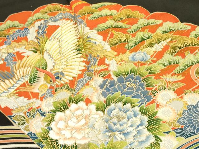 平和屋着物■豪華黒留袖　駒刺繍　尾長鳥花文　金彩　正絹　逸品　DABA6557op
