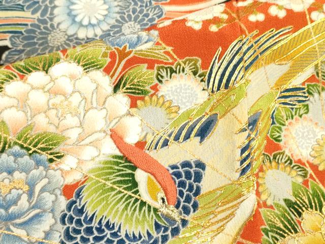 平和屋着物■豪華黒留袖　駒刺繍　尾長鳥花文　金彩　正絹　逸品　DABA6557op
