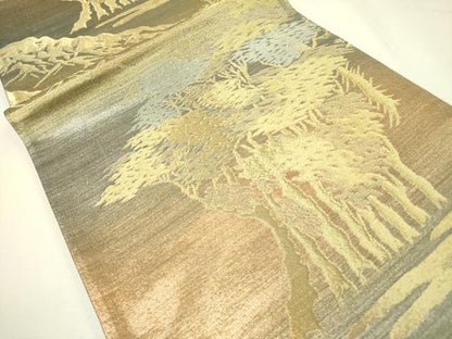 平和屋着物◎六通柄袋帯 樹林文 金銀糸 正絹 逸品 DABA6594op