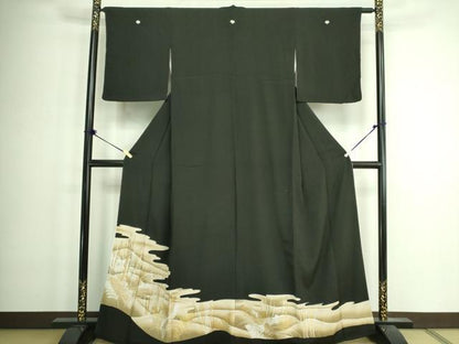平和屋着物■豪華黒留袖　霞草葉文　金彩　正絹　逸品　DABA6611op