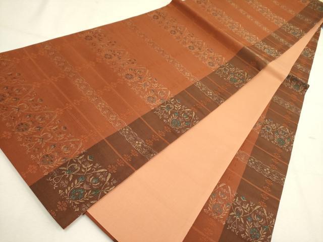 平和屋着物◎全通柄袋帯　しじら織　横段花文　金糸　正絹　逸品　DABA6723op