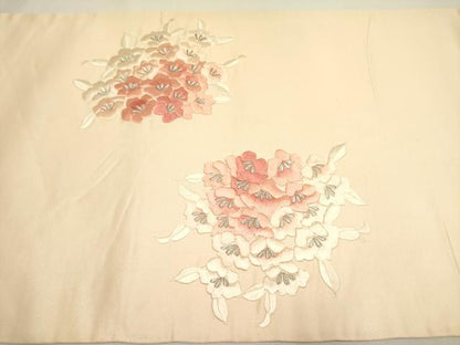 平和屋着物◎太鼓柄袋帯 総刺繍 草花 銀糸 正絹 逸品 DABA6729op
