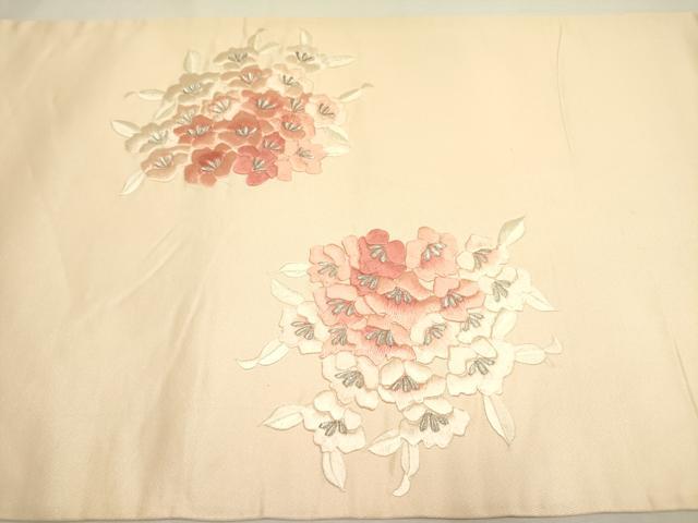平和屋着物◎太鼓柄袋帯 総刺繍 草花 銀糸 正絹 逸品 DABA6729op