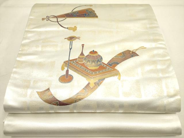 平和屋着物◎太鼓柄袋帯 器物文様 金彩 正絹 逸品 DABA6747op