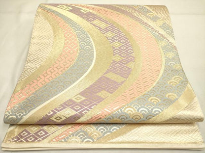 平和屋着物◎六通柄袋帯 吉祥文 金糸 正絹 逸品 DABA6750op