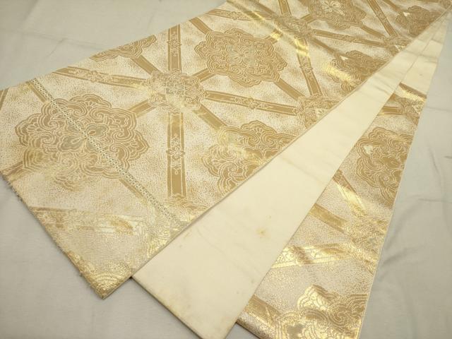 平和屋着物◎六通柄袋帯　正倉院花文　金糸　正絹　逸品　DABA6751op