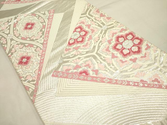 平和屋着物◎六通柄袋帯 唐織 正倉院花文 銀糸 正絹 逸品 DABA6756op