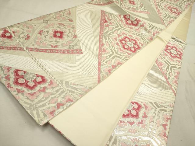 平和屋着物◎六通柄袋帯 唐織 正倉院花文 銀糸 正絹 逸品 DABA6756op