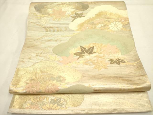 平和屋着物◎六通柄袋帯　松楓文　金糸　正絹　逸品　DABA6761op