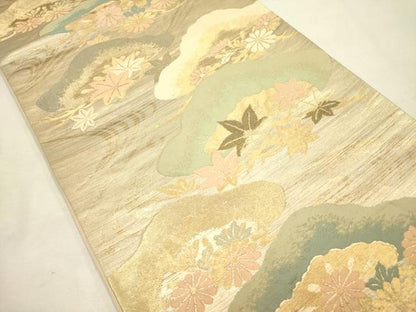 平和屋着物◎六通柄袋帯　松楓文　金糸　正絹　逸品　DABA6761op
