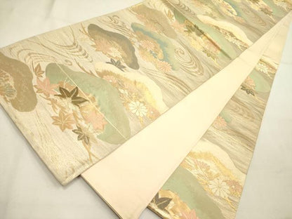 平和屋着物◎六通柄袋帯　松楓文　金糸　正絹　逸品　DABA6761op
