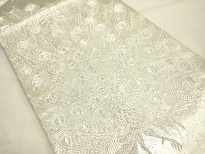 平和屋着物◎六通柄袋帯 孔雀 銀糸 正絹 逸品 DABA6762op