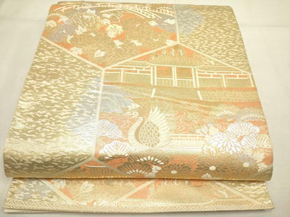 平和屋着物◎西陣　服部織物謹製　六通柄袋帯　こはく錦　手工芸　二重箔織　金銀糸　正絹　逸品　DABA6763op