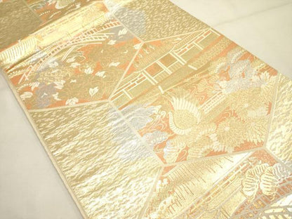 平和屋着物◎西陣　服部織物謹製　六通柄袋帯　こはく錦　手工芸　二重箔織　金銀糸　正絹　逸品　DABA6763op