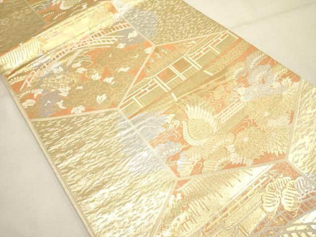 平和屋着物◎西陣　服部織物謹製　六通柄袋帯　こはく錦　手工芸　二重箔織　金銀糸　正絹　逸品　DABA6763op