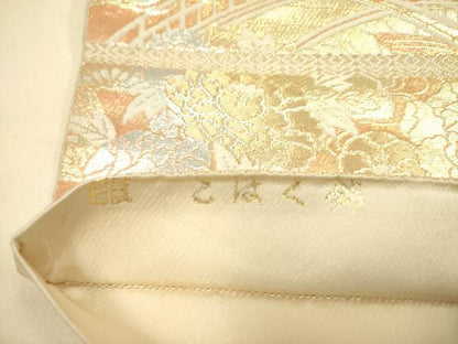 平和屋着物◎西陣　服部織物謹製　六通柄袋帯　こはく錦　手工芸　二重箔織　金銀糸　正絹　逸品　DABA6763op