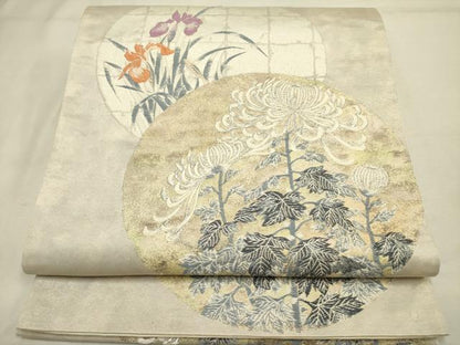 平和屋着物◎太鼓柄袋帯　唐織　乱菊　銀糸　正絹　逸品　DABA6769op