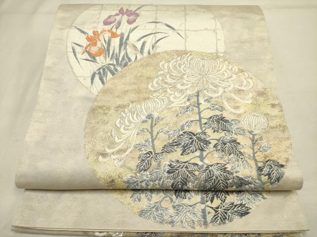 平和屋着物◎太鼓柄袋帯　唐織　乱菊　銀糸　正絹　逸品　DABA6769op