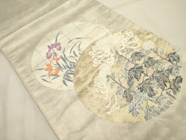 平和屋着物◎太鼓柄袋帯　唐織　乱菊　銀糸　正絹　逸品　DABA6769op