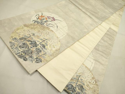 平和屋着物◎太鼓柄袋帯　唐織　乱菊　銀糸　正絹　逸品　DABA6769op