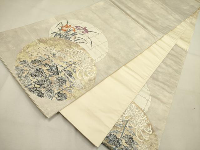 平和屋着物◎太鼓柄袋帯　唐織　乱菊　銀糸　正絹　逸品　DABA6769op