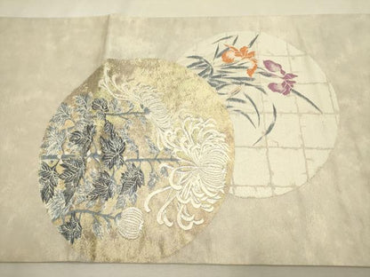 平和屋着物◎太鼓柄袋帯　唐織　乱菊　銀糸　正絹　逸品　DABA6769op