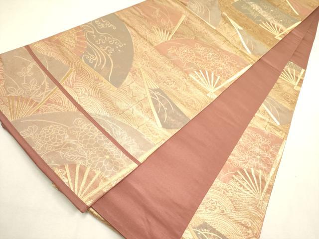 平和屋着物◎六通柄袋帯 扇面花文 金糸 正絹 逸品 DABA6776op