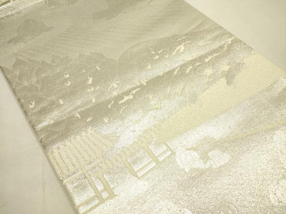 平和屋着物◎六通柄袋帯 京洛百景 竜安寺 銀糸 正絹 逸品 DABA6782op
