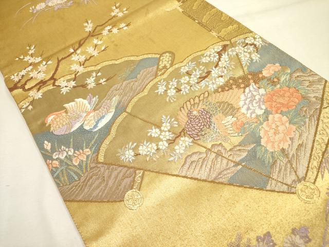 平和屋着物◎六通柄袋帯 桧扇四季絵図 金糸 正絹 逸品 DABA6783op