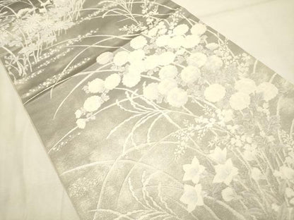 平和屋着物◎六通柄袋帯 清水六兵衛 草花 銀糸 正絹 逸品 DABA6784op