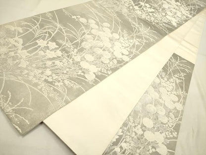 平和屋着物◎六通柄袋帯 清水六兵衛 草花 銀糸 正絹 逸品 DABA6784op