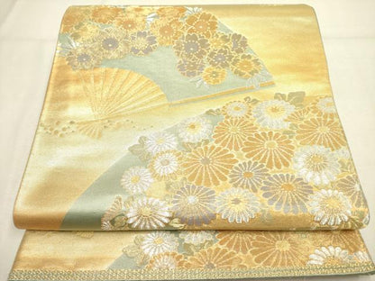平和屋着物◎六通柄袋帯 扇面花文 金銀糸 正絹 逸品 DABA6785op