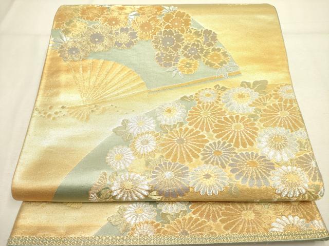平和屋着物◎六通柄袋帯 扇面花文 金銀糸 正絹 逸品 DABA6785op