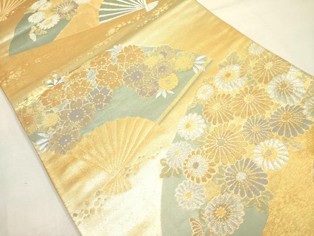 平和屋着物◎六通柄袋帯 扇面花文 金銀糸 正絹 逸品 DABA6785op