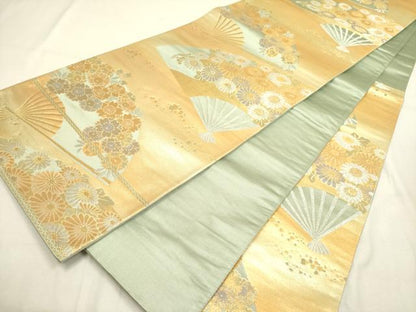 平和屋着物◎六通柄袋帯 扇面花文 金銀糸 正絹 逸品 DABA6785op