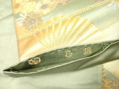 平和屋着物◎六通柄袋帯 扇面花文 金銀糸 正絹 逸品 DABA6785op