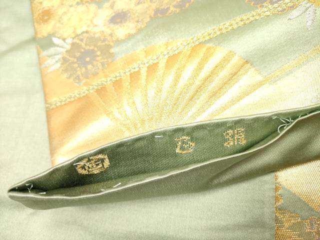 平和屋着物◎六通柄袋帯 扇面花文 金銀糸 正絹 逸品 DABA6785op