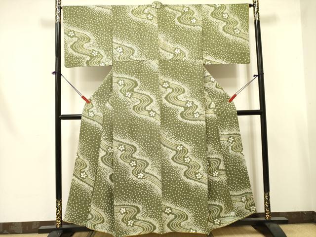平和屋着物●上質な小紋　絞り　流水花文　正絹　逸品　DABA6791op