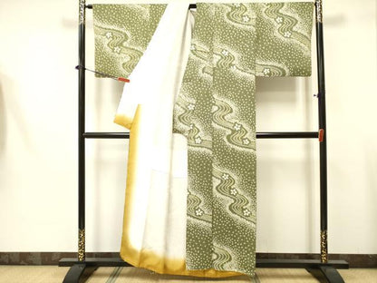 平和屋着物●上質な小紋　絞り　流水花文　正絹　逸品　DABA6791op
