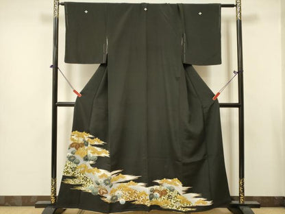 平和屋着物■豪華黒留袖　花松文　金彩　正絹　逸品　DABA6831op