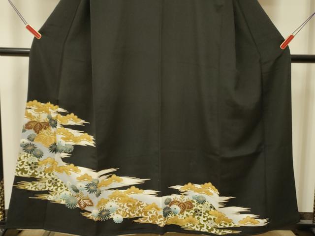 平和屋着物■豪華黒留袖　花松文　金彩　正絹　逸品　DABA6831op