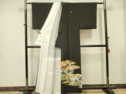 平和屋着物■豪華黒留袖　花松文　金彩　正絹　逸品　DABA6831op