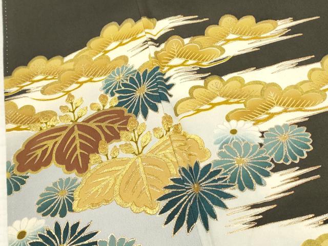 平和屋着物■豪華黒留袖　花松文　金彩　正絹　逸品　DABA6831op