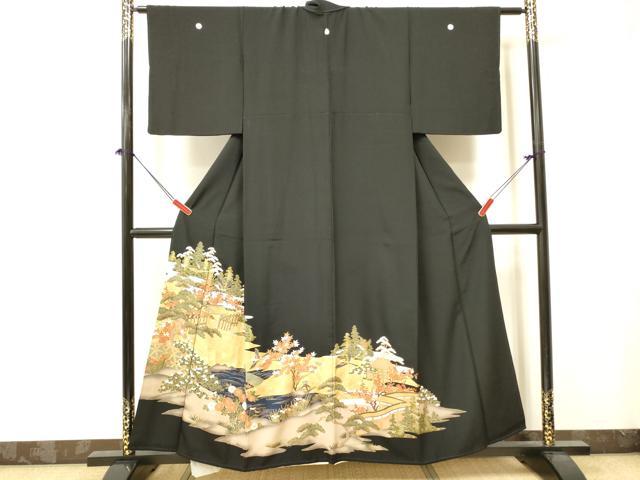 平和屋着物■豪華黒留袖 飛鶴風景花文 金彩 正絹 逸品 DABA6852op