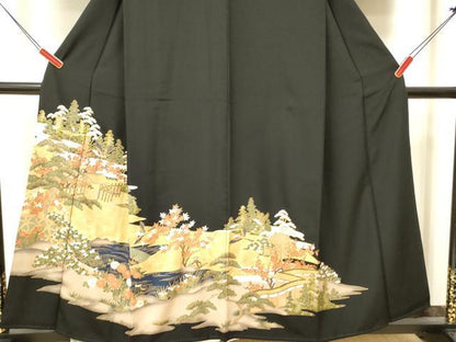 平和屋着物■豪華黒留袖 飛鶴風景花文 金彩 正絹 逸品 DABA6852op