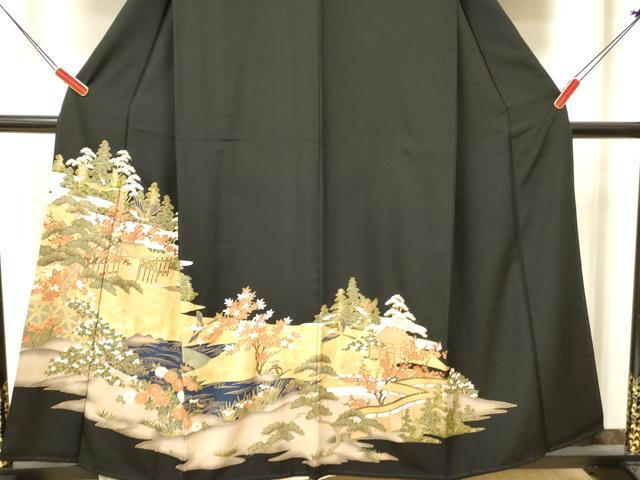 平和屋着物■豪華黒留袖 飛鶴風景花文 金彩 正絹 逸品 DABA6852op