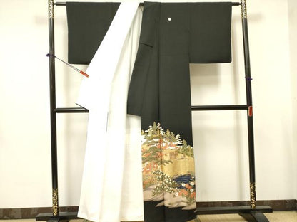 平和屋着物■豪華黒留袖 飛鶴風景花文 金彩 正絹 逸品 DABA6852op