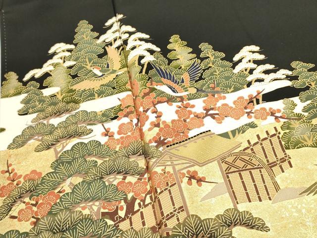 平和屋着物■豪華黒留袖 飛鶴風景花文 金彩 正絹 逸品 DABA6852op