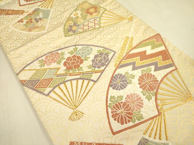 平和屋着物◎六通柄袋帯 唐織 扇面花文 金糸 正絹 逸品 DABA6936op